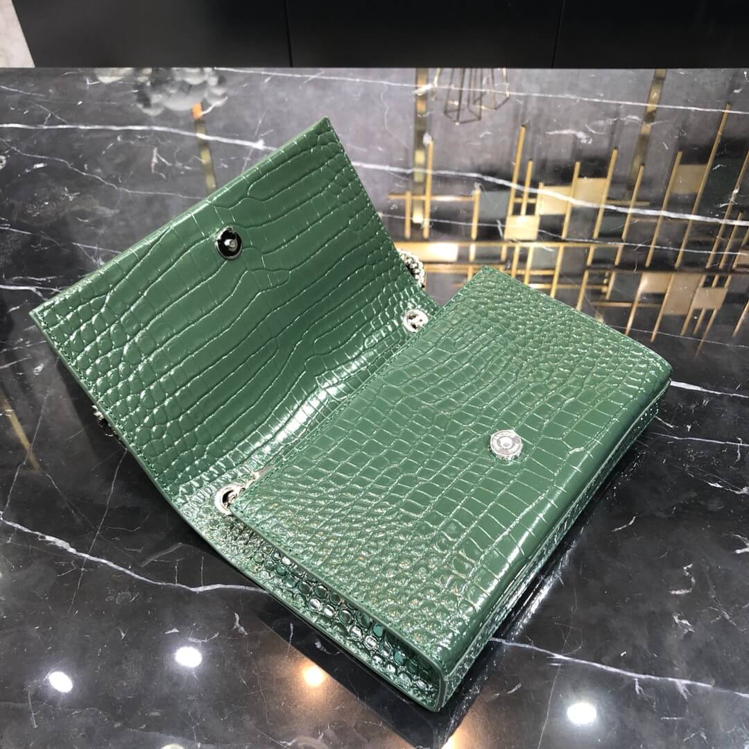 ys l cross body chain sling bags gree crocodile texture calfskin rose silver 474366