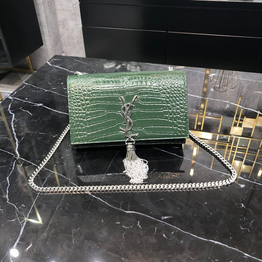 ys l cross body chain sling bags gree crocodile texture calfskin rose silver 474366