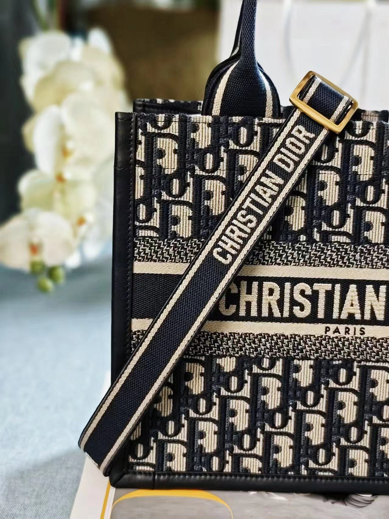 Small Dior Book Tote M928 Dark Blue