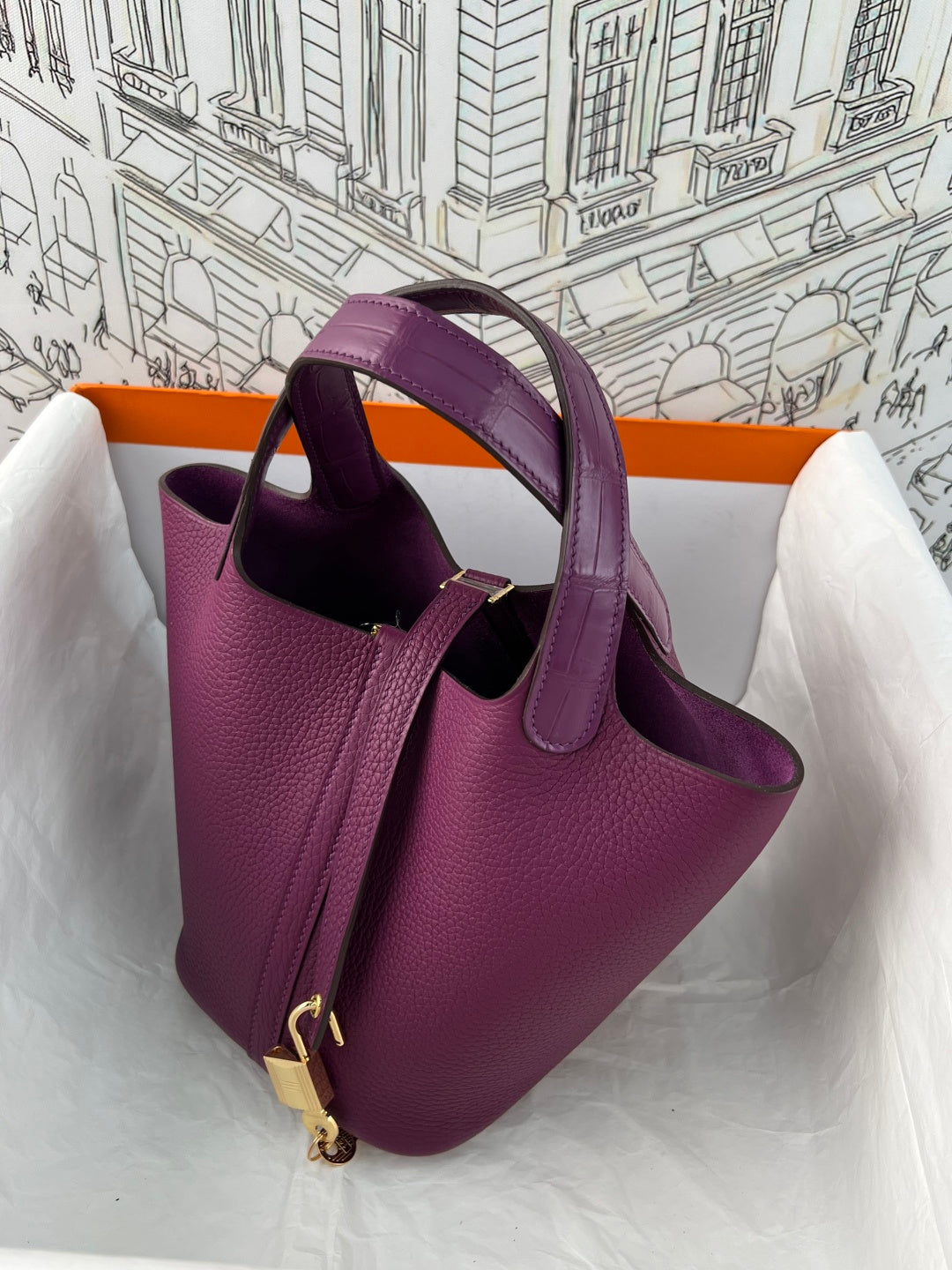 Hermes Picotin 18 Touch Crocodile Anemone Gold Hardware HM18T22