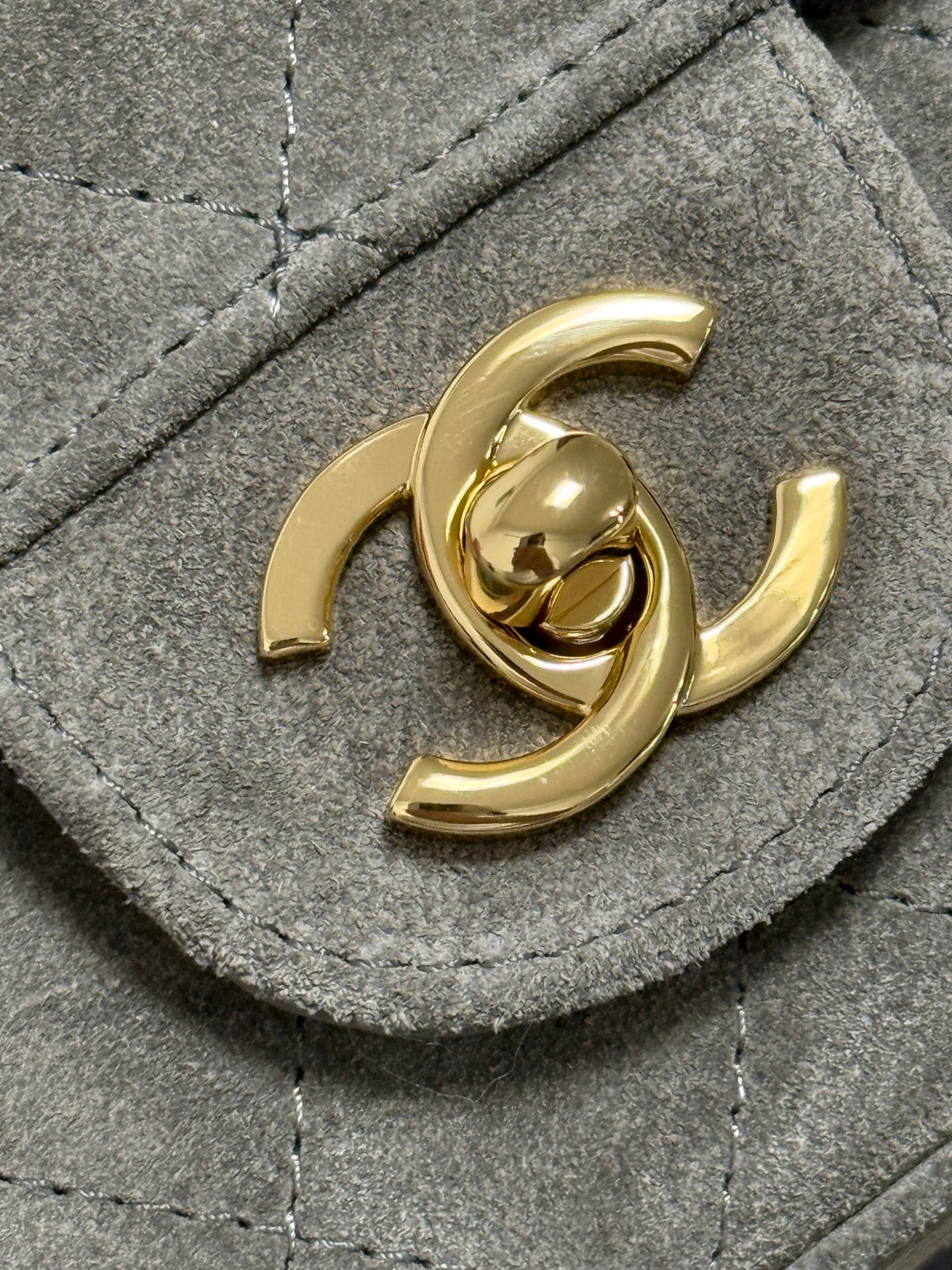 Chanel Maxi Mini Flap Bag Grey Gold Hardware AS6626