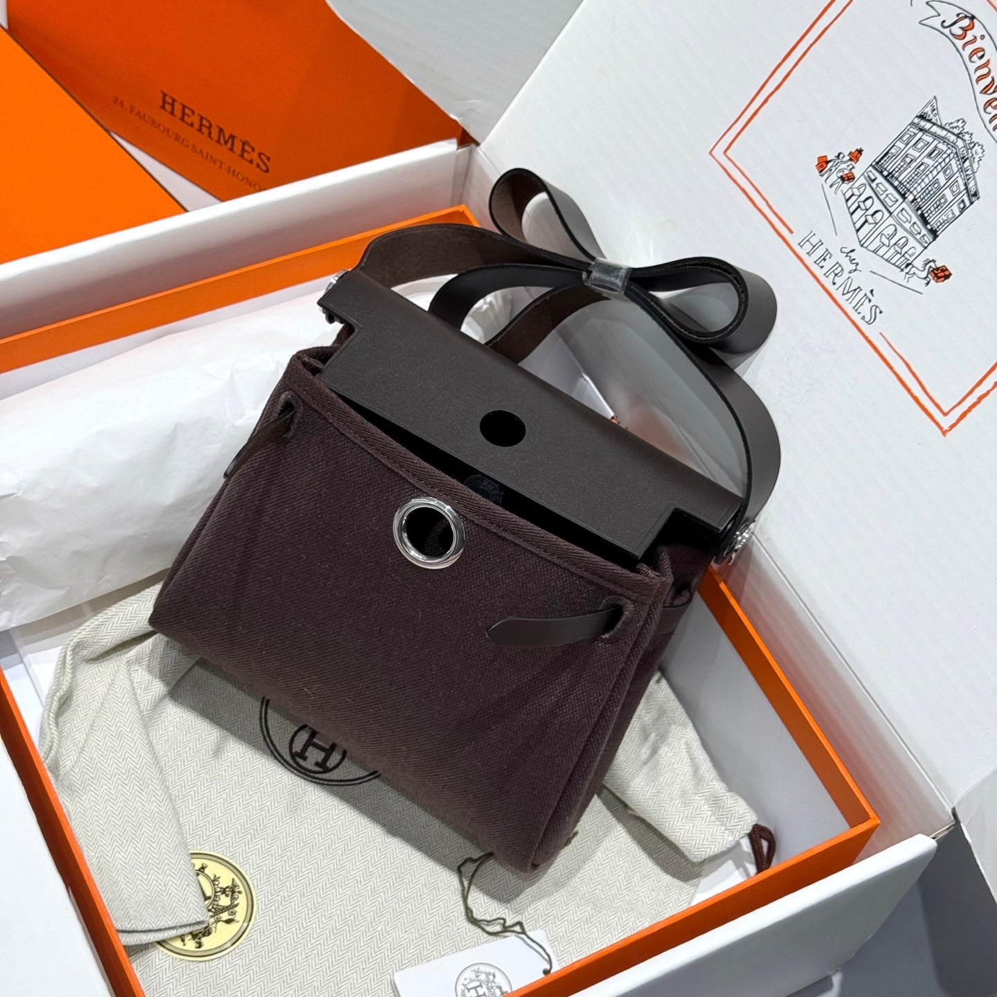 Hermes Mini Herbag Coffee Ebony Silver - View 3