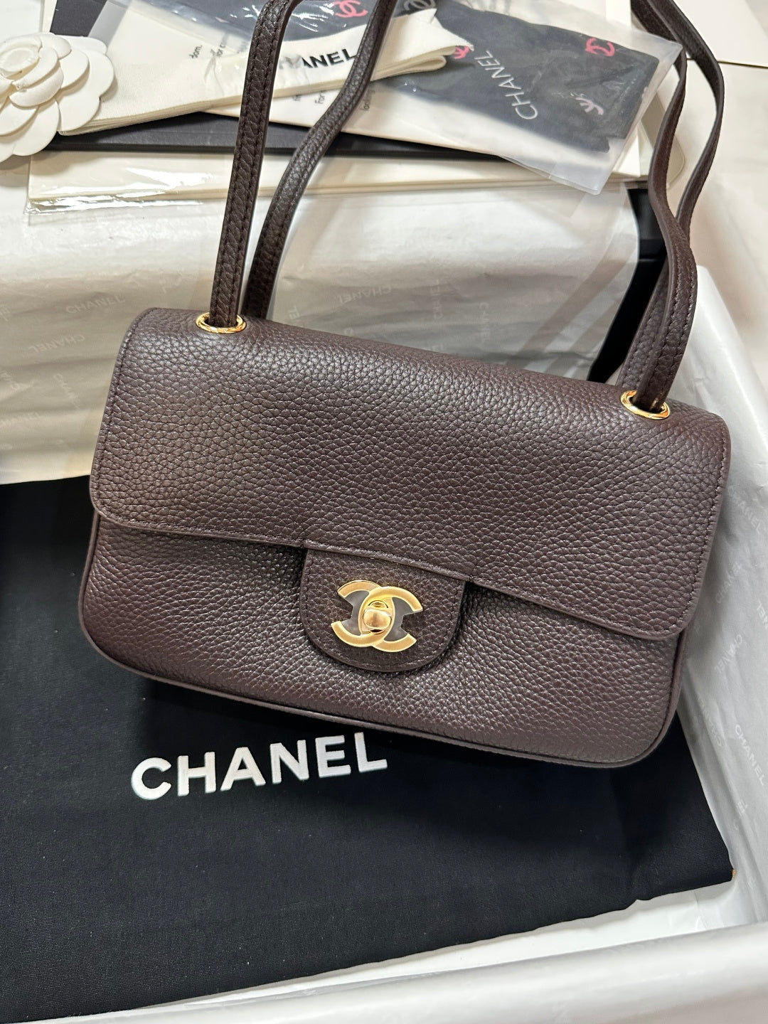 Chanel Maxi Flap Bag Coffee Gold Hardware AS6573
