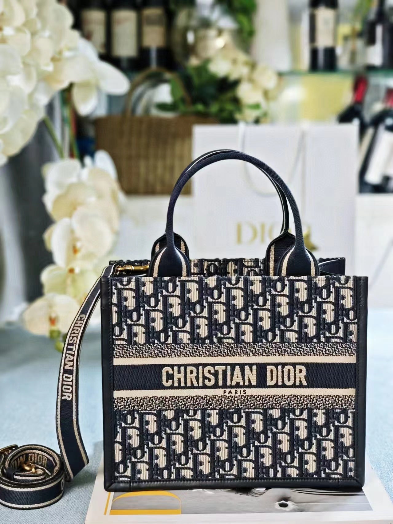 Small Dior Book Tote M928 Dark Blue