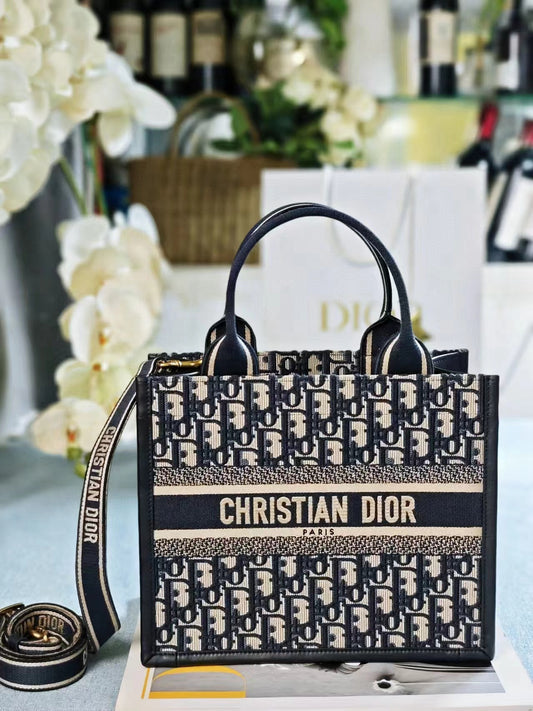 Small Dior Book Tote M928 Dark Blue