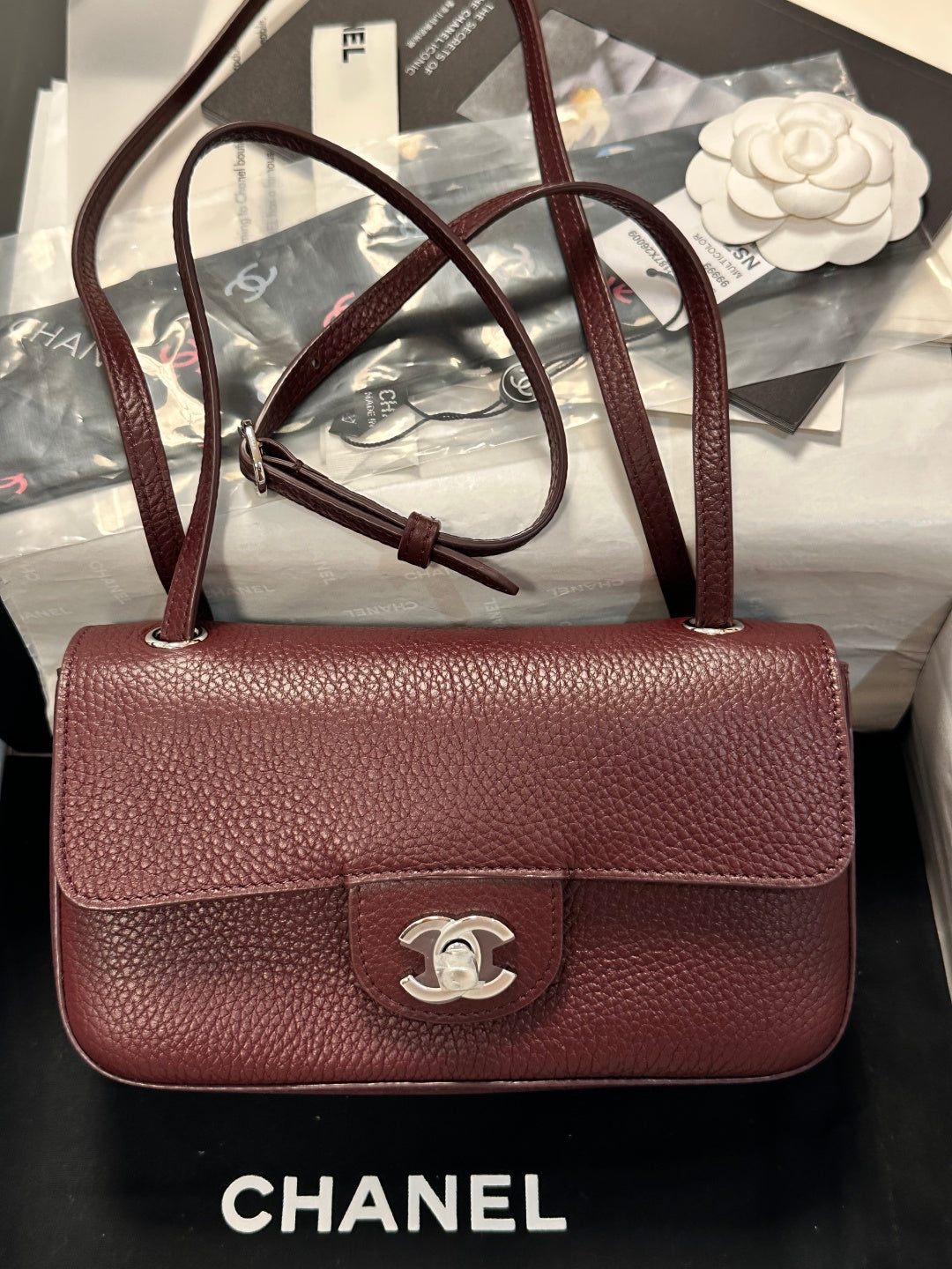 Chanel Maxi Flap Bag Wine Red Gold Hardware AS6573