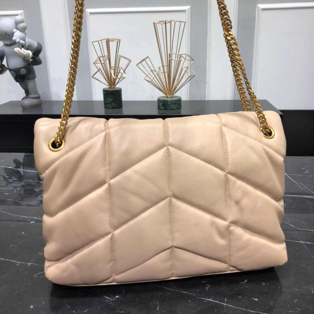 577475 loulou puffer calfskin apricot gold hardware 35cm