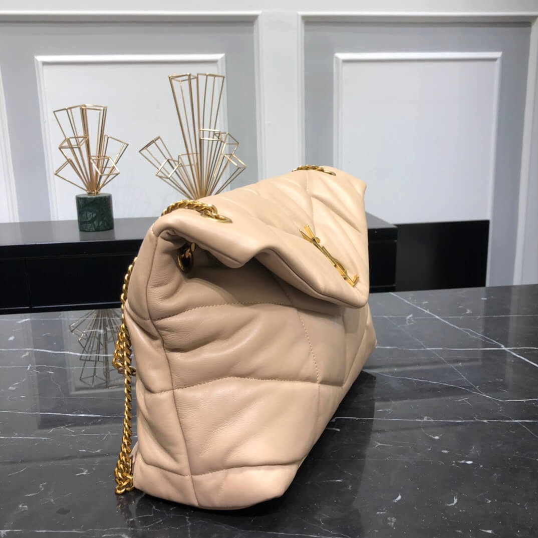 577475 loulou puffer calfskin apricot gold hardware 35cm