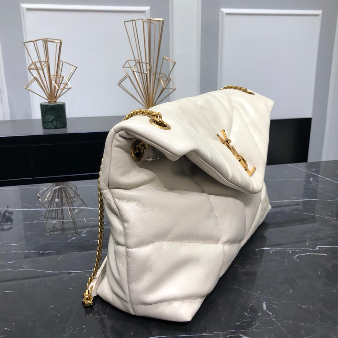 577475 loulou puffer calfskin dark green gold hardware 35cm 1