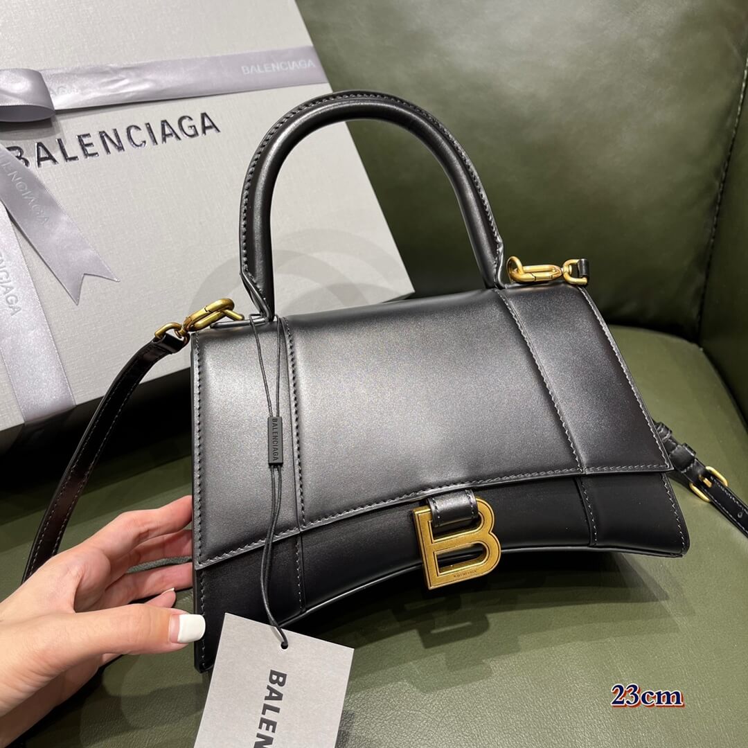 5935461 womens hourglass small handbag box in black shiny box calfskin