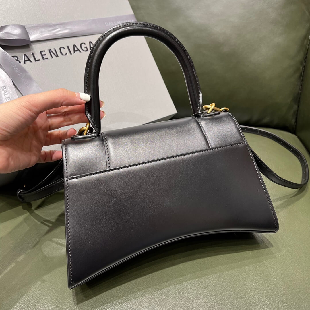 5935461 womens hourglass small handbag box in black shiny box calfskin