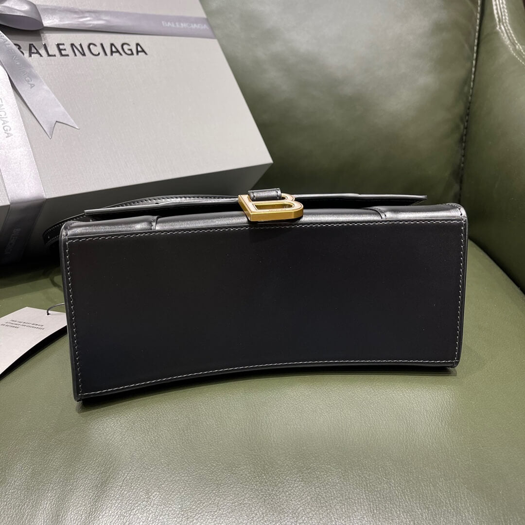 5935461 womens hourglass small handbag box in black shiny box calfskin