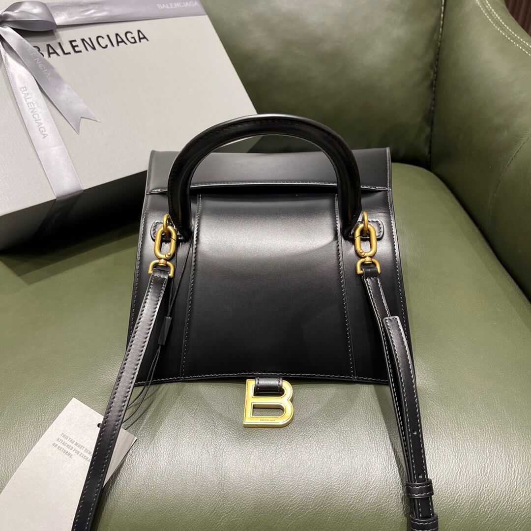 5935461 womens hourglass small handbag box in black shiny box calfskin