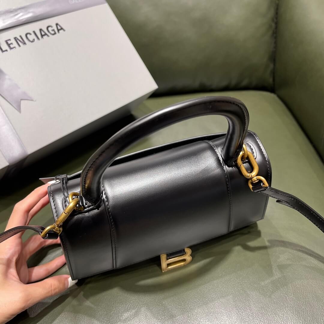5935461 womens hourglass small handbag box in black shiny box calfskin