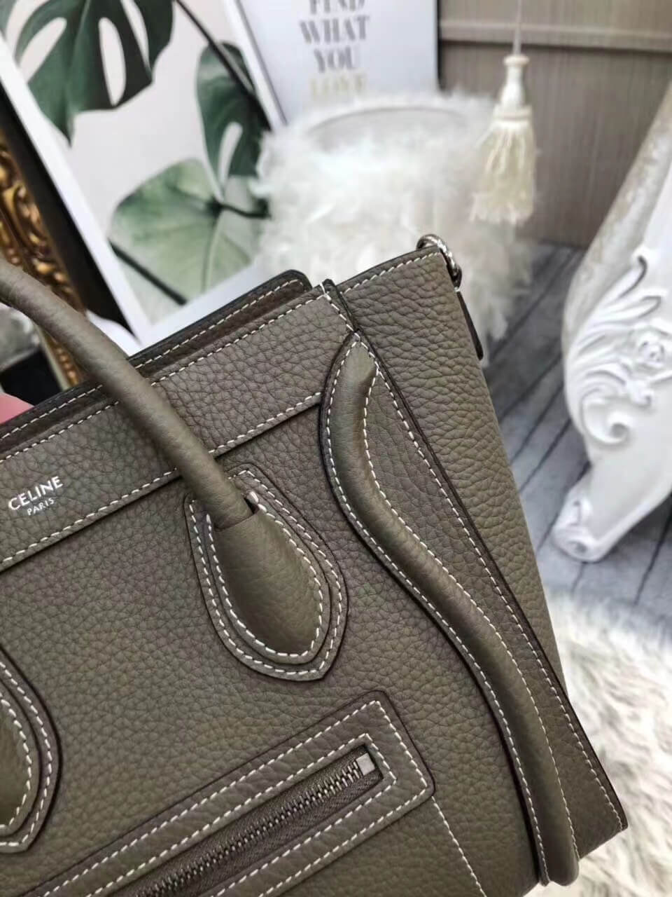 nano luggage bag in drummed calfskin shoulder bag handbag grey 070301