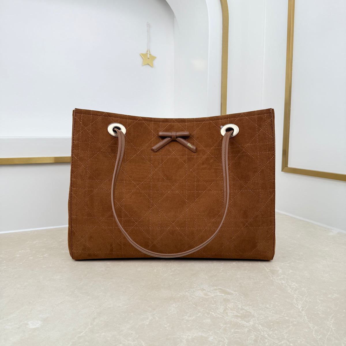 Dior Medium Promenade Shopping Bag Brown Suede M1409