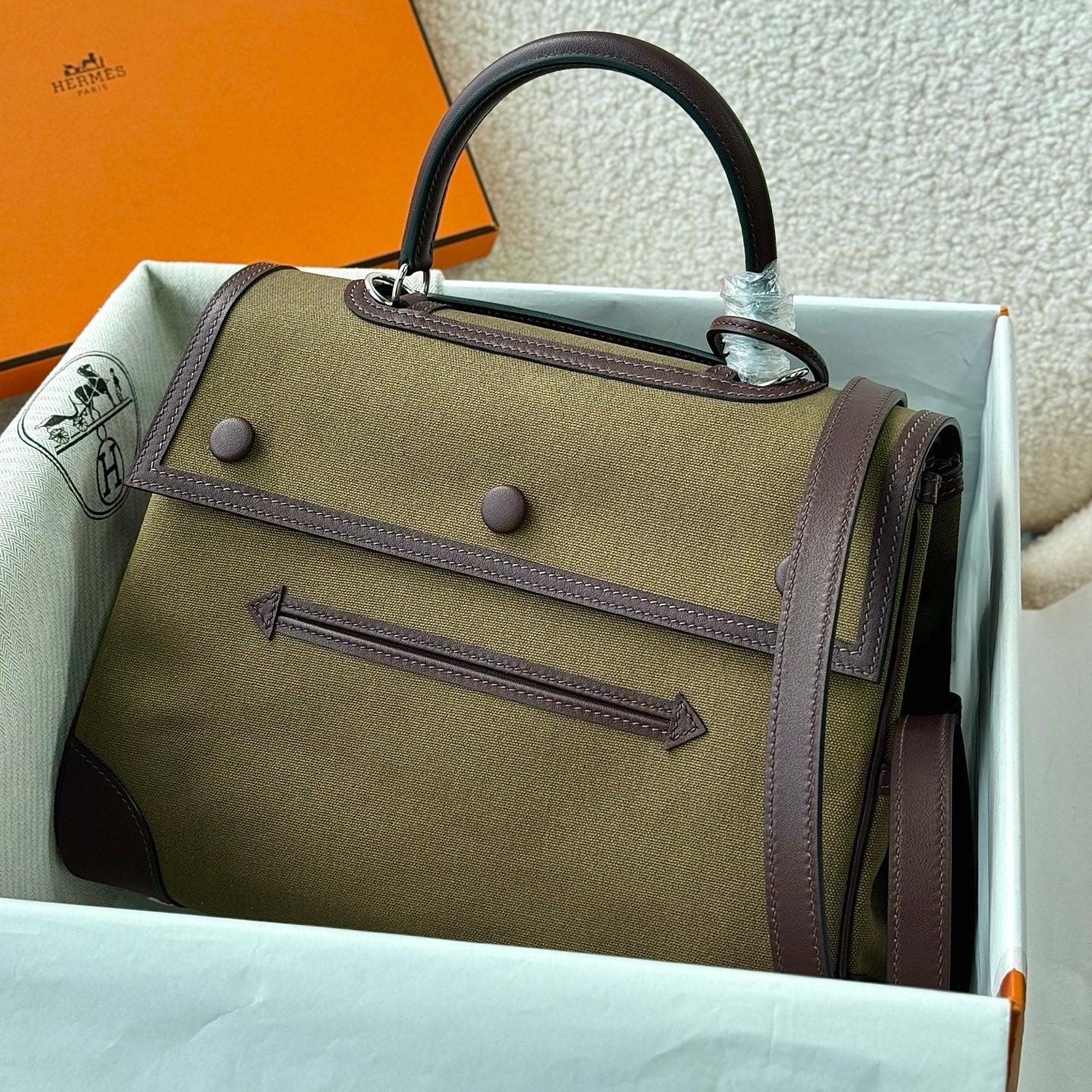 Hermes Kelly 28 Cargo Swift Olive Green Silver Hardware hm2607303