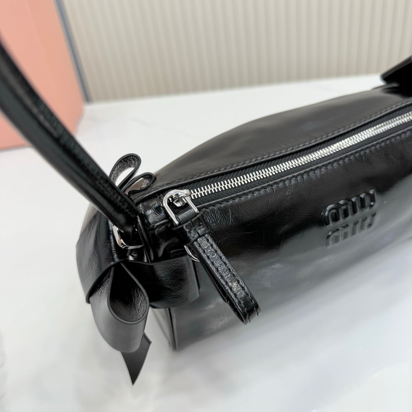 Miu Miu Classic Shoulder Bag Black Patent Leather 5NE029