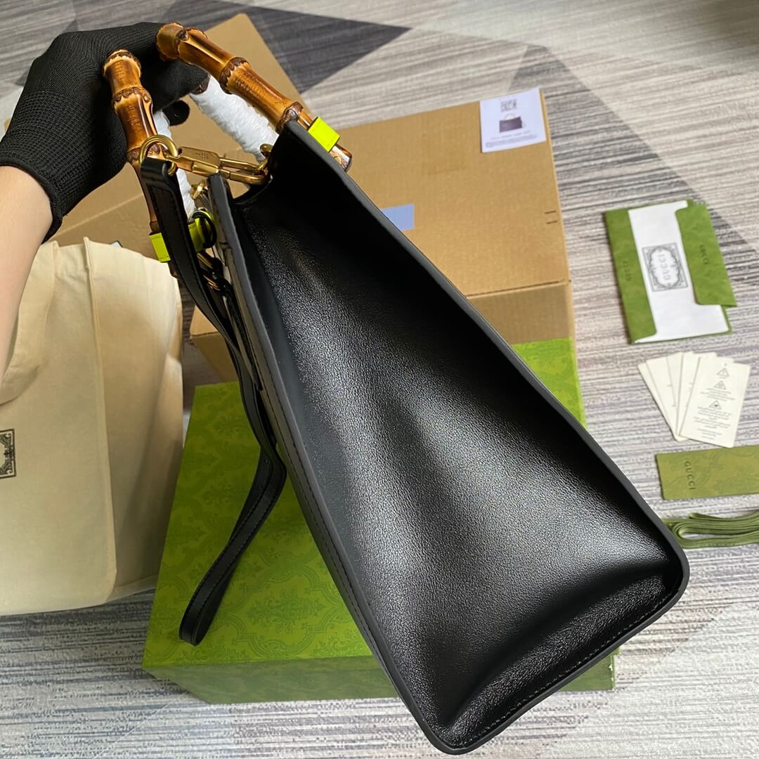 655658 diana bamboo joint tote handbag cowhide black 35cm