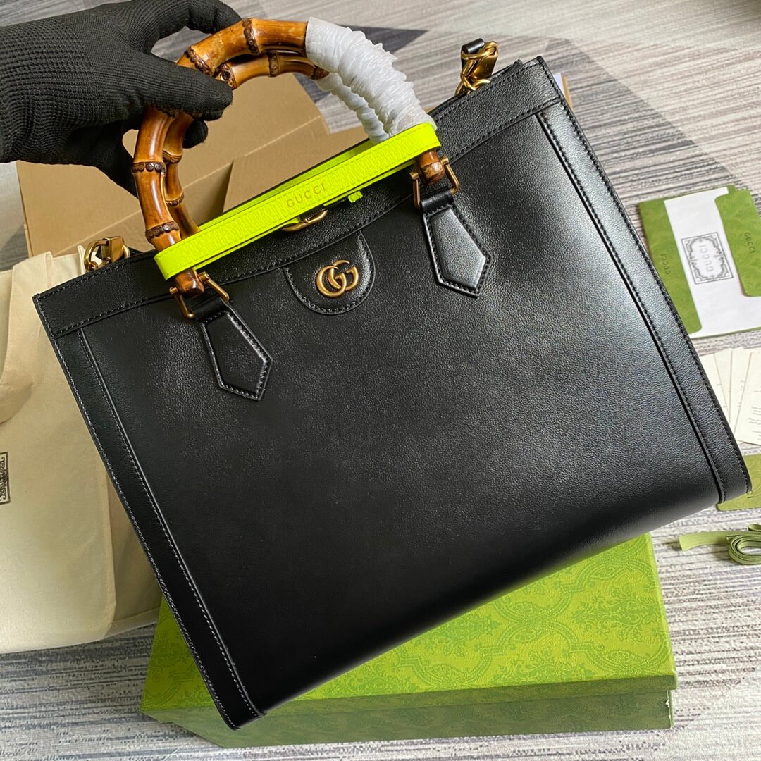 655658 diana bamboo joint tote handbag cowhide black 35cm