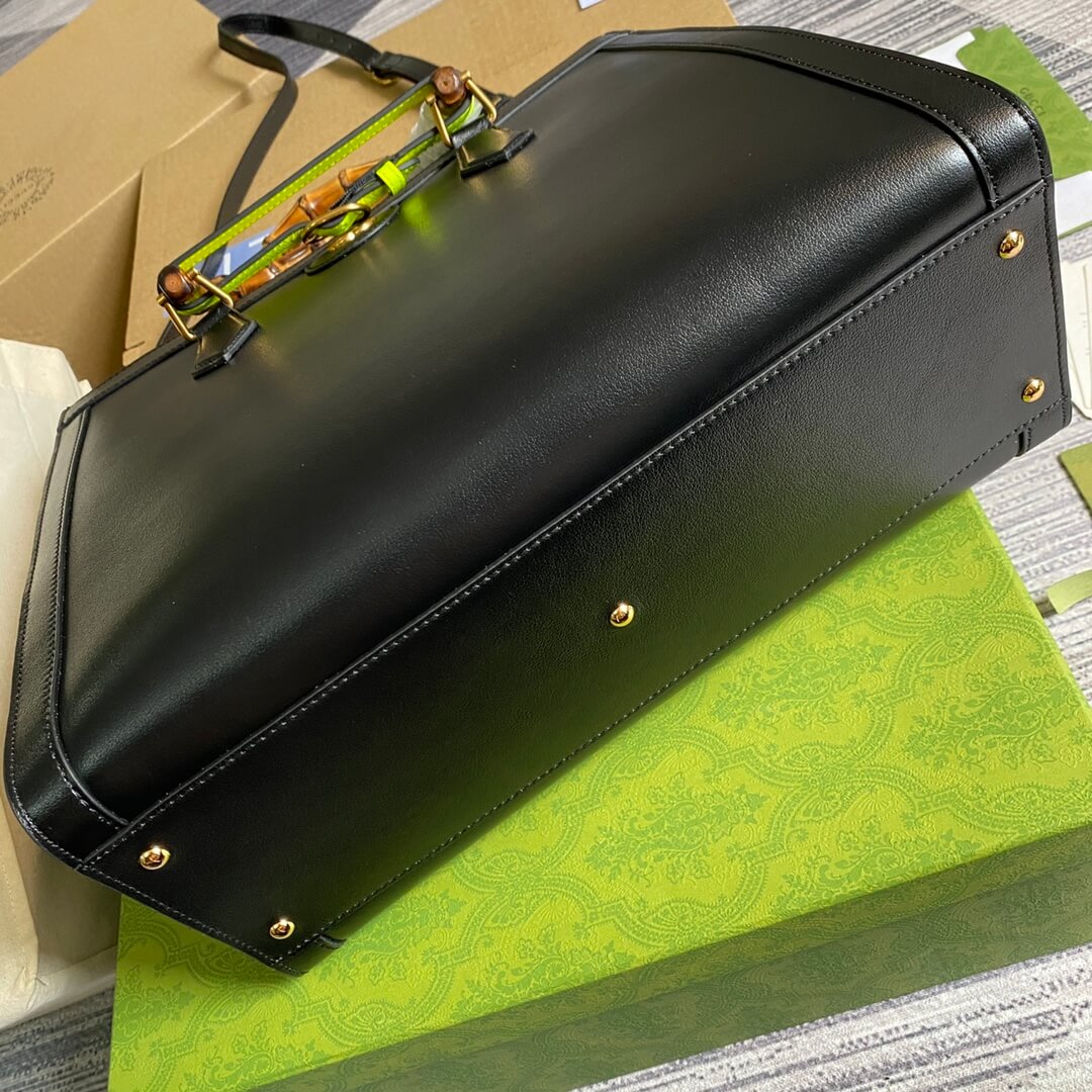 655658 diana bamboo joint tote handbag cowhide black 35cm