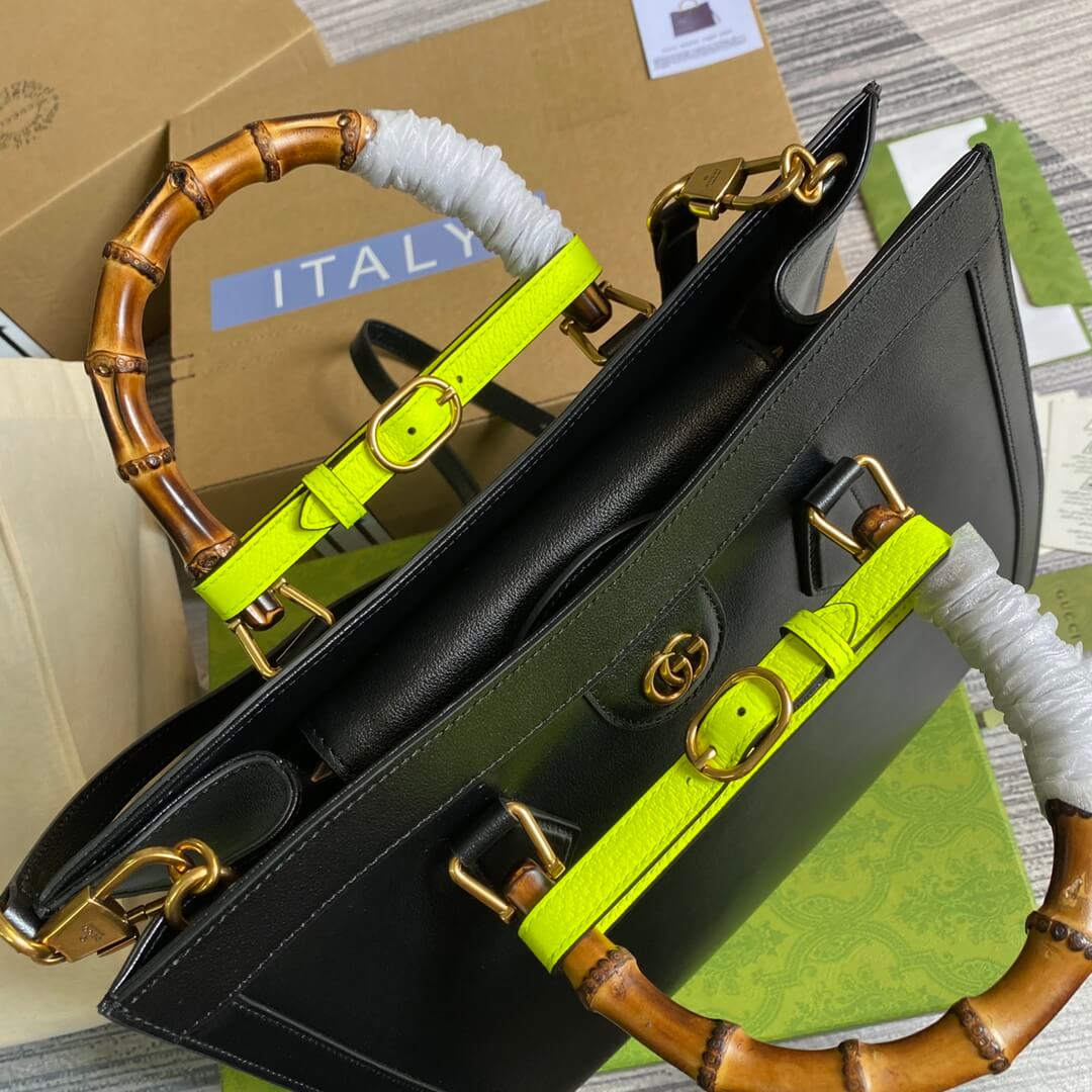 655658 diana bamboo joint tote handbag cowhide black 35cm