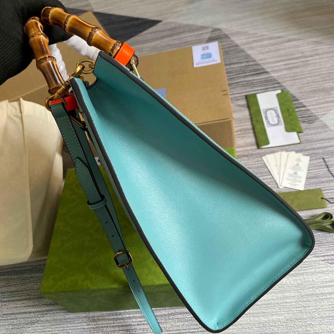 655658 diana bamboo joint tote handbag cowhide blue 35cm