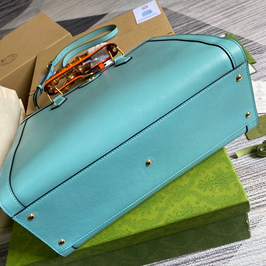 655658 diana bamboo joint tote handbag cowhide blue 35cm