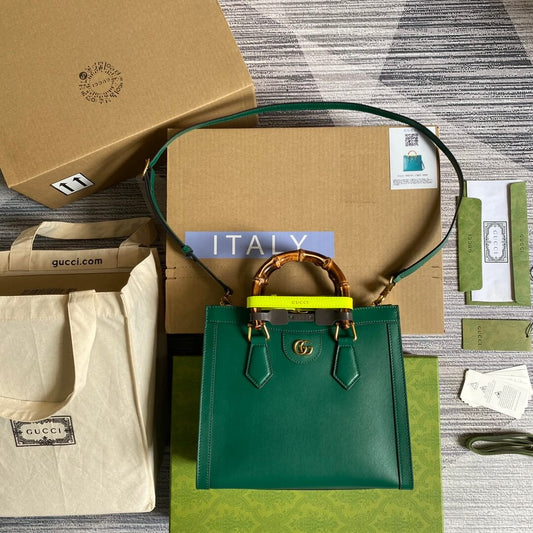 660195 diana bamboo joint tote handbag cowhide green embossing 27cm