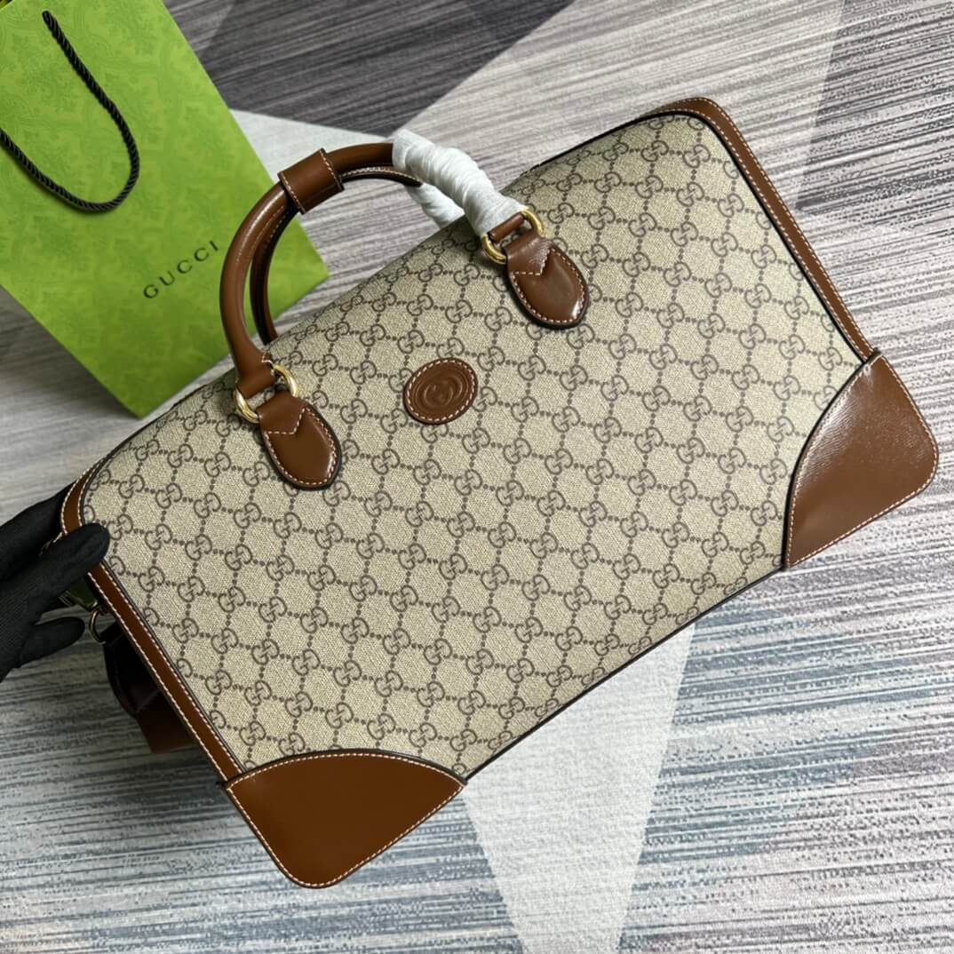 696014 handbag gg supreme 42cm brown pvc