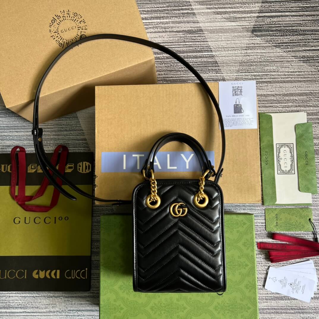 696123 gg mini handbag 16cm black cowhide real leather shoulder bag cross body bags handbag