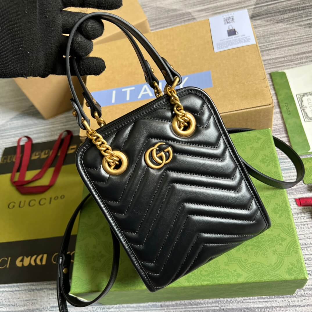696123 gg mini handbag 16cm black cowhide real leather shoulder bag cross body bags handbag