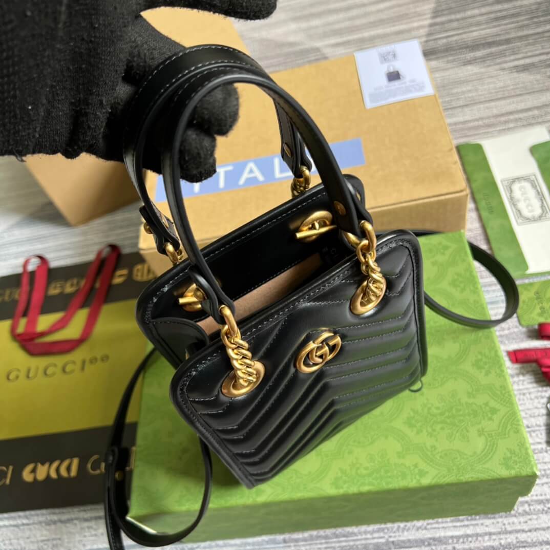 696123 gg mini handbag 16cm black cowhide real leather shoulder bag cross body bags handbag