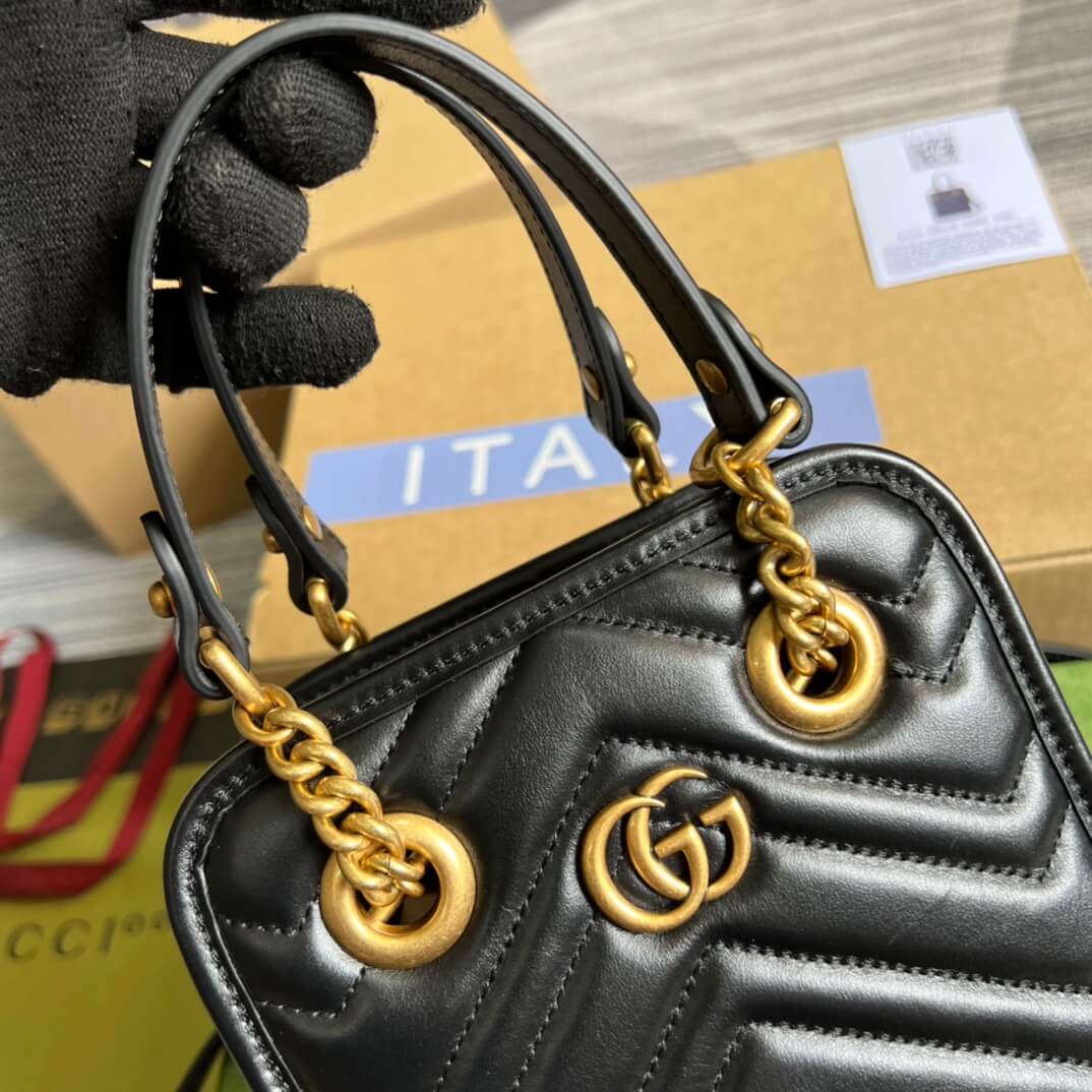696123 gg mini handbag 16cm black cowhide real leather shoulder bag cross body bags handbag