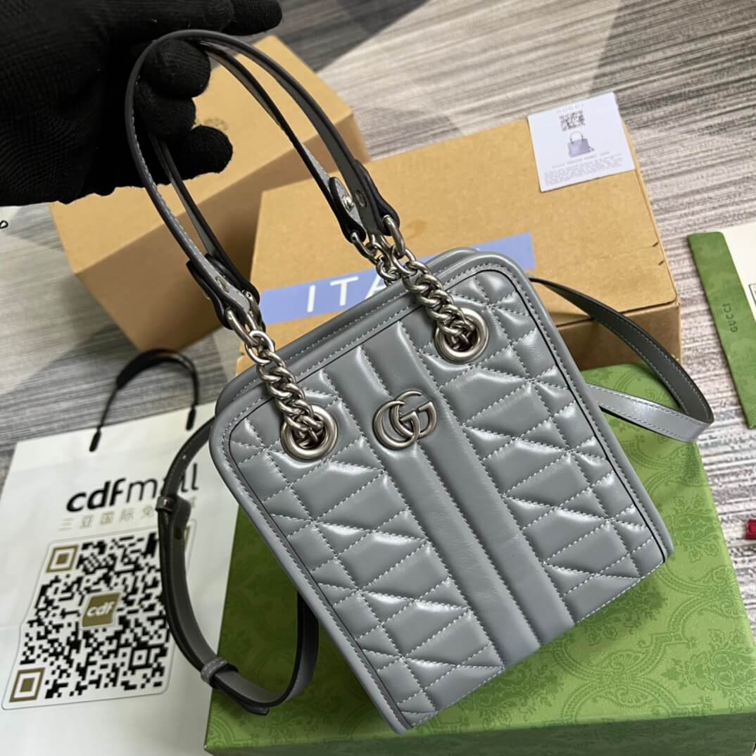 696123 gg mini handbag 16cm grey cowhide real leather shoulder bag cross body bags handbag
