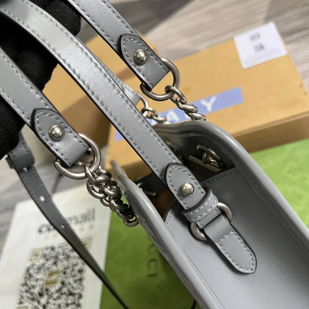 696123 gg mini handbag 16cm grey cowhide real leather shoulder bag cross body bags handbag