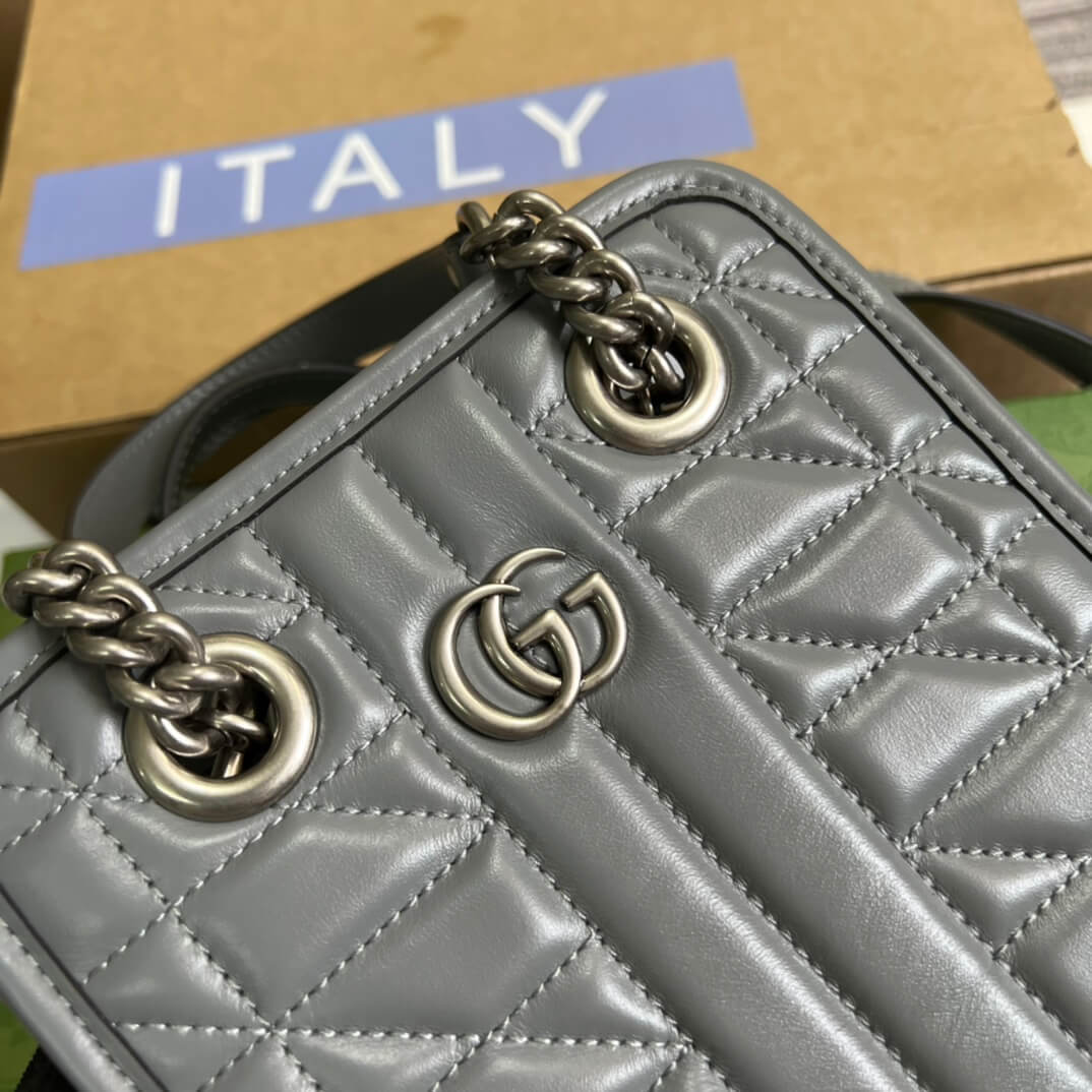 696123 gg mini handbag 16cm grey cowhide real leather shoulder bag cross body bags handbag