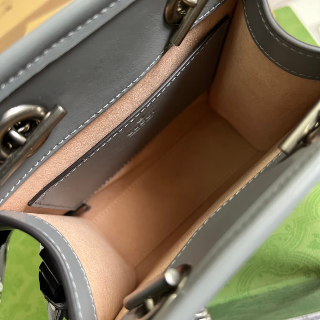 696123 gg mini handbag 16cm grey cowhide real leather shoulder bag cross body bags handbag