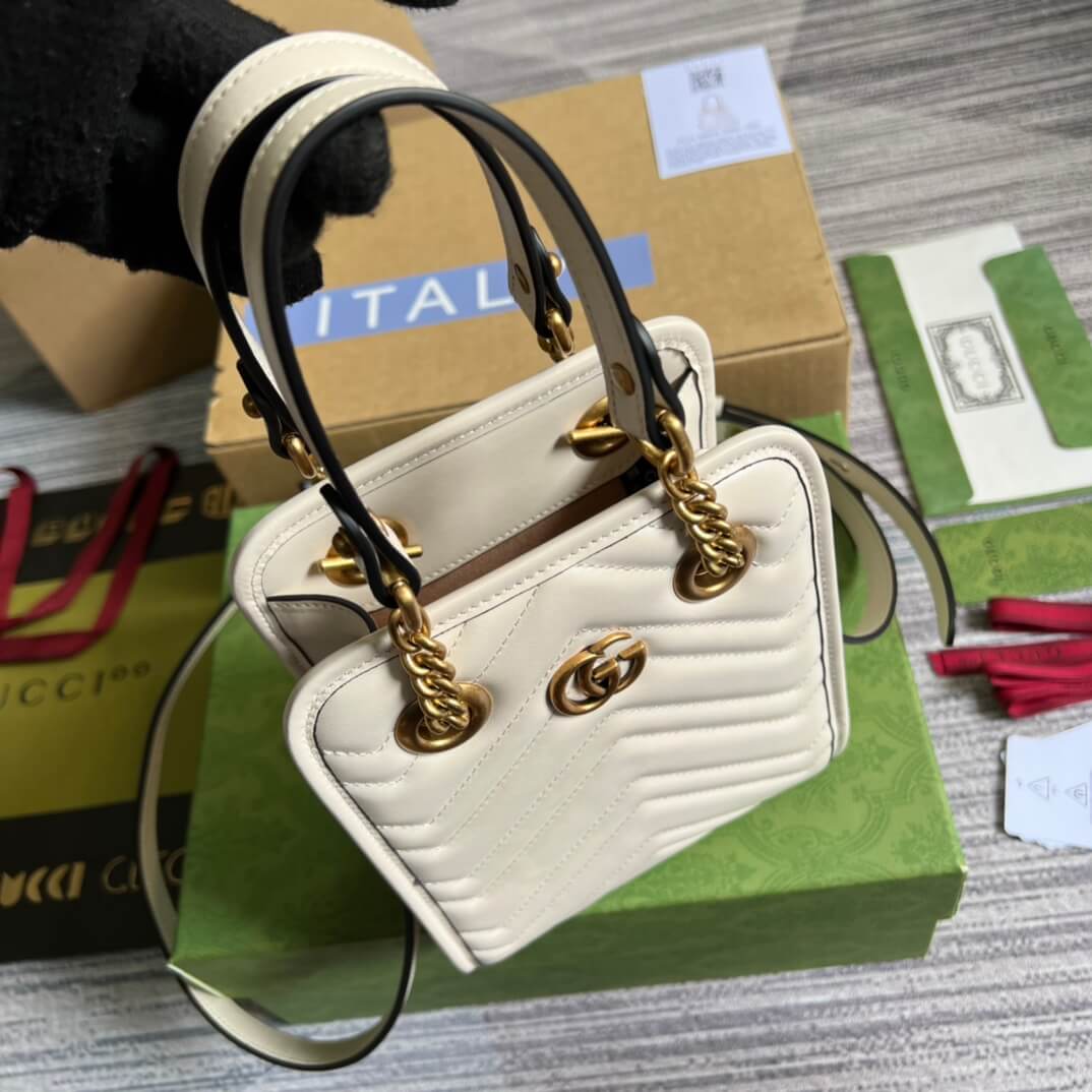696123 gg mini handbag 16cm white cowhide real leather shoulder bag cross body bags handbag