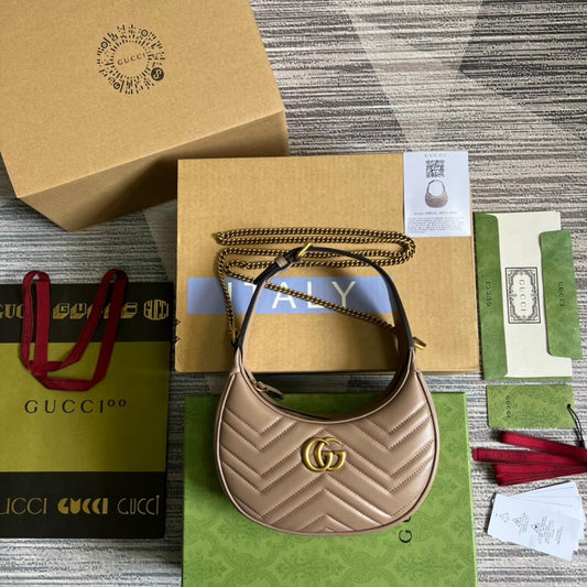 699514 gg mini handbag 21cm milk tea color cowhide real leather shoulder bag cross body bags handbag