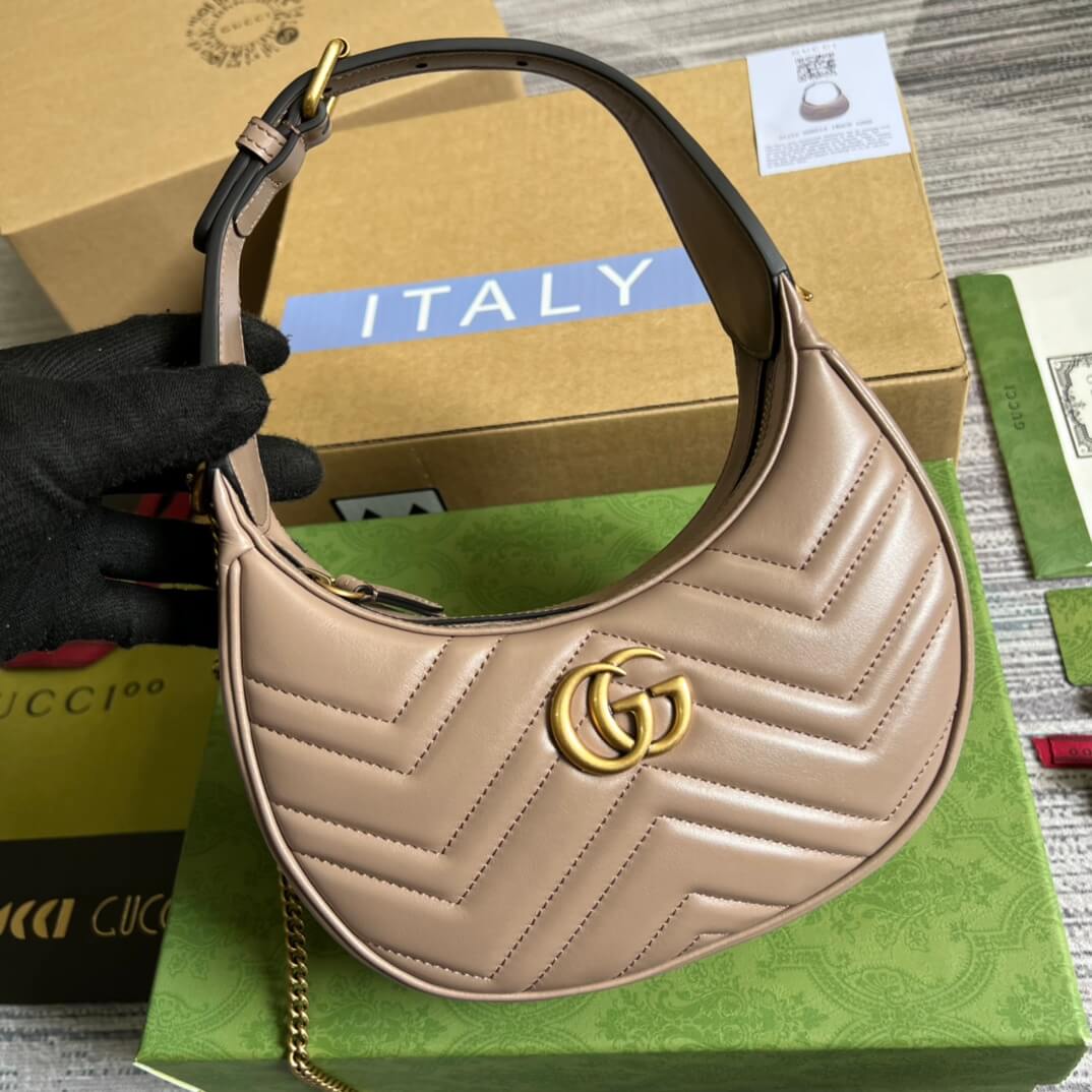 699514 gg mini handbag 21cm milk tea color cowhide real leather shoulder bag cross body bags handbag