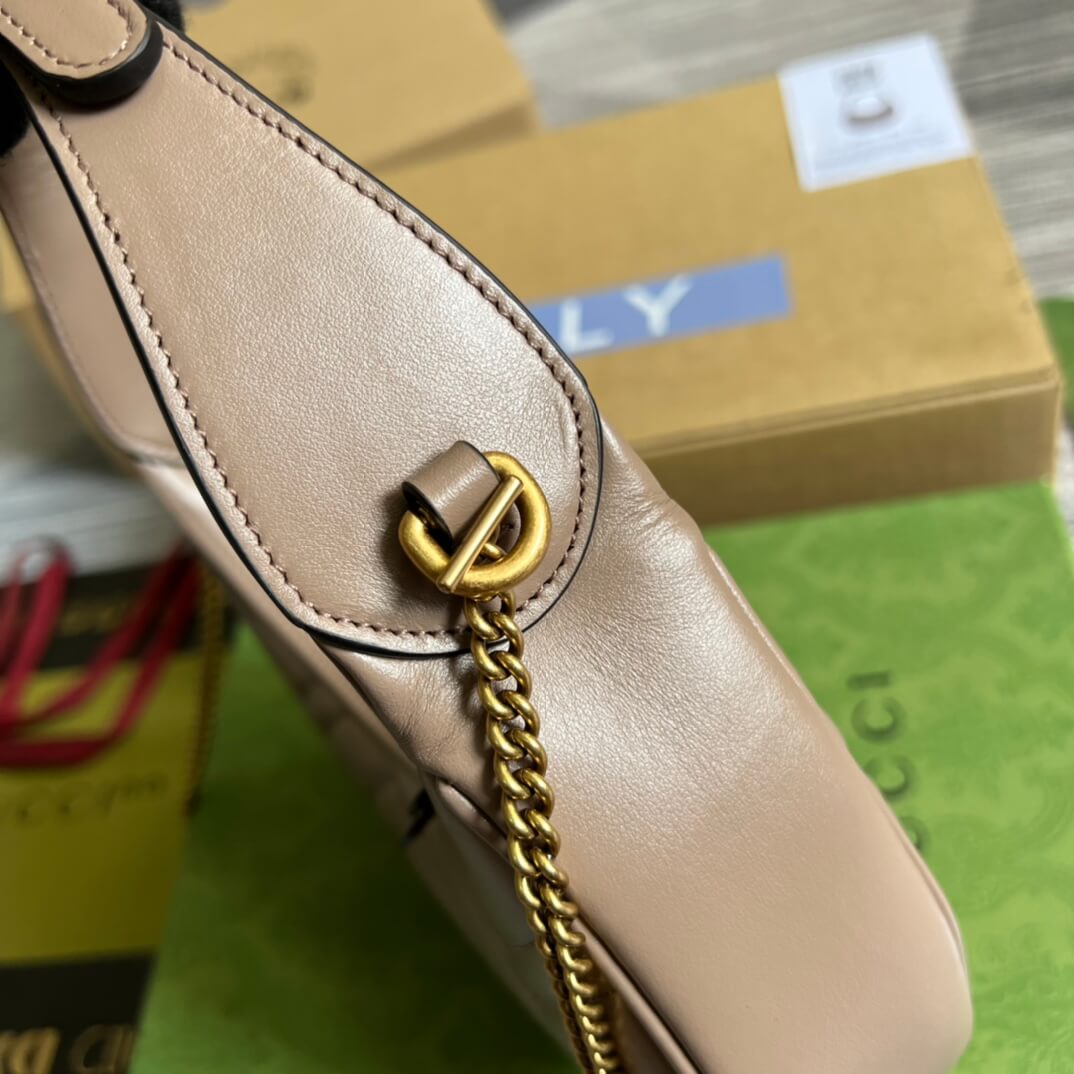 699514 gg mini handbag 21cm milk tea color cowhide real leather shoulder bag cross body bags handbag