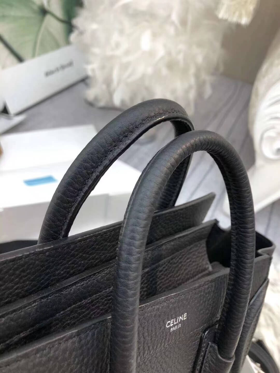 nano luggage bag in drummed calfskin shoulder bag handbag black 070301