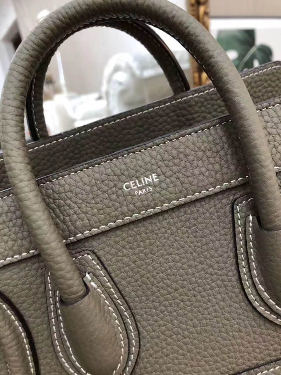 nano luggage bag in drummed calfskin shoulder bag handbag grey 070301