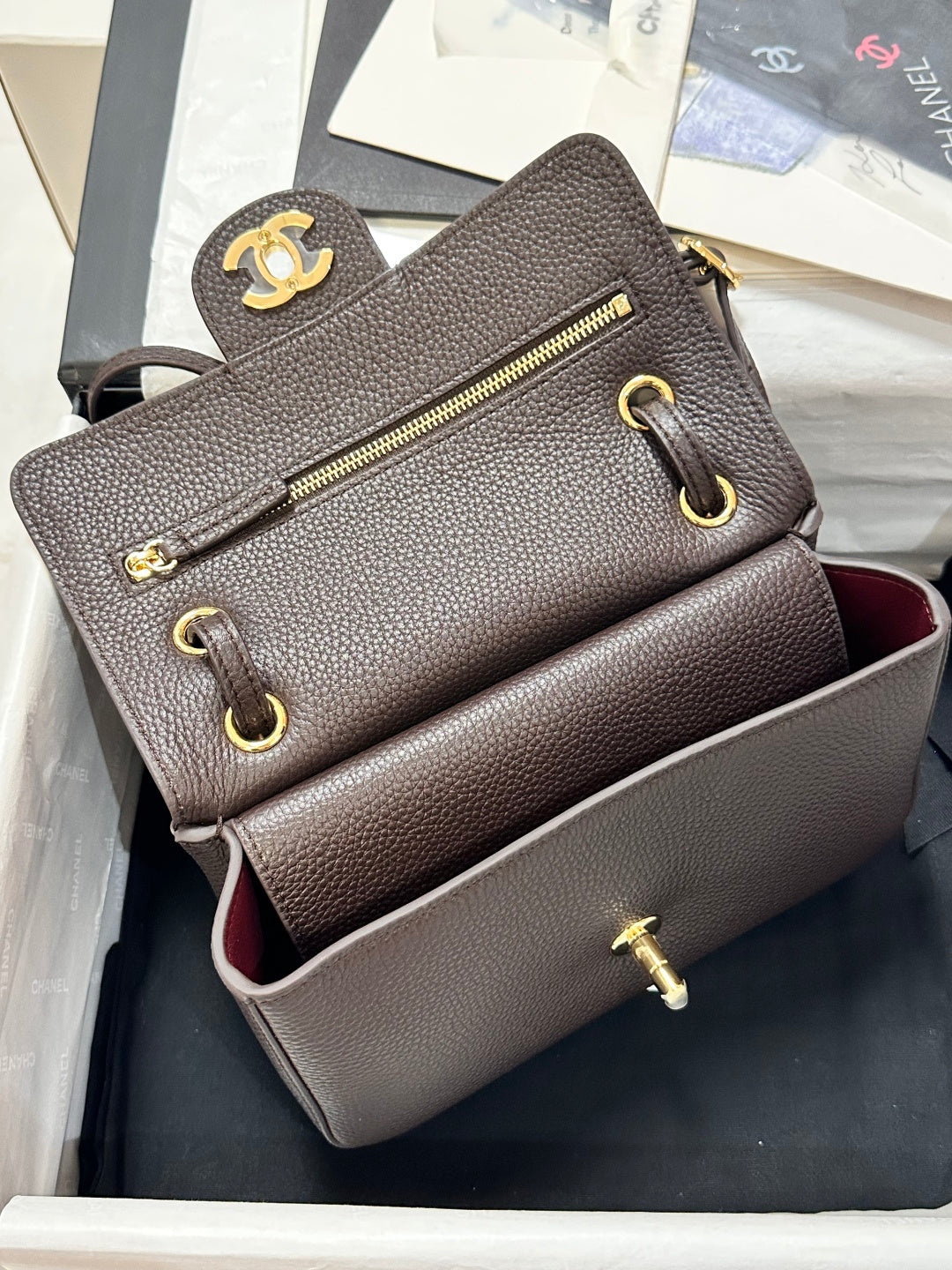 Chanel Maxi Flap Bag Coffee Gold Hardware AS6573