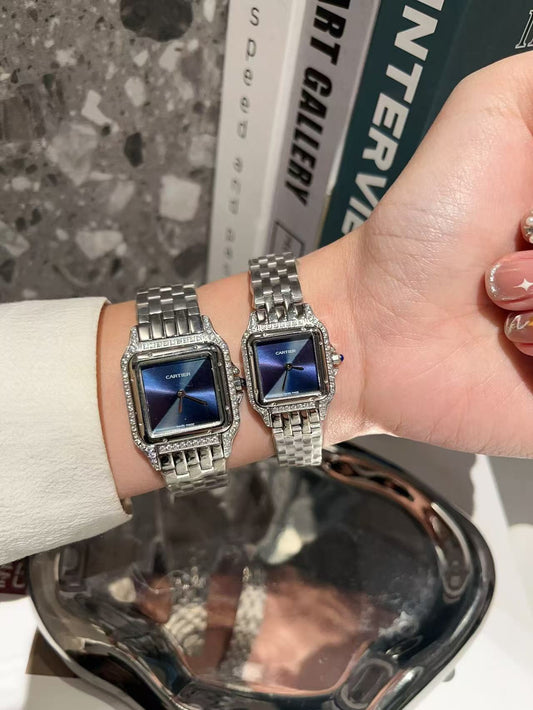 carti blue dial diamond steel strap womens watch