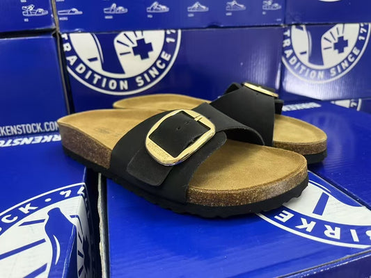 Black deer suede leather slippers XM0521