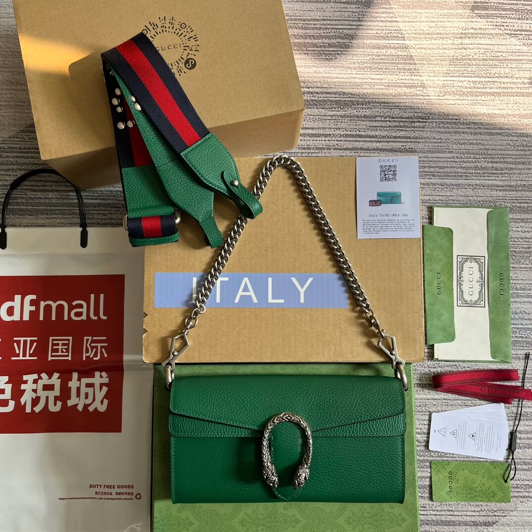 731782 dionysus gg 25cm green cowhide real leather
