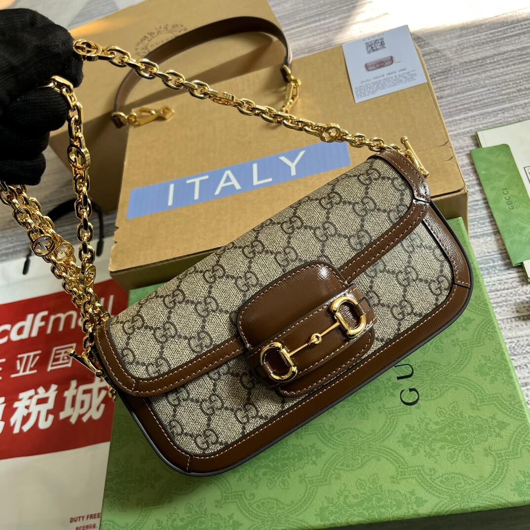 735178 horsebit 1955 shoulder bag 24cm brown pvc 1