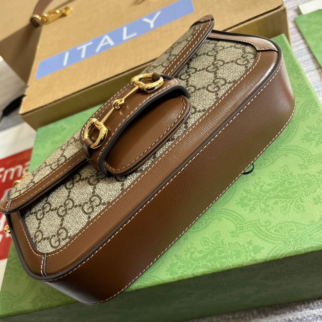 735178 horsebit 1955 shoulder bag 24cm brown pvc 1